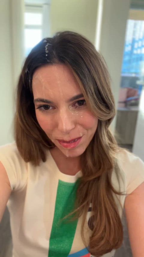 Cum dripping down my face while I strike a pose