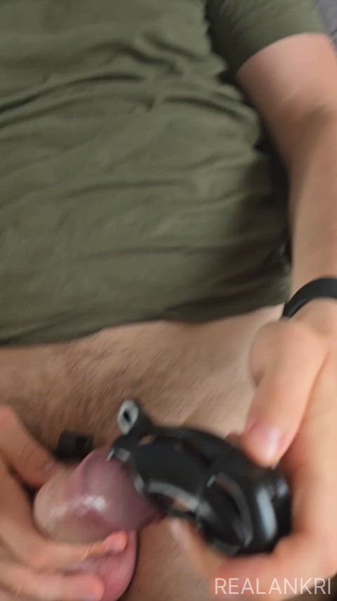 He lost our little game we played, so he had to push his boner inside his cage before Locktober even started...He was so frustrated and horny!