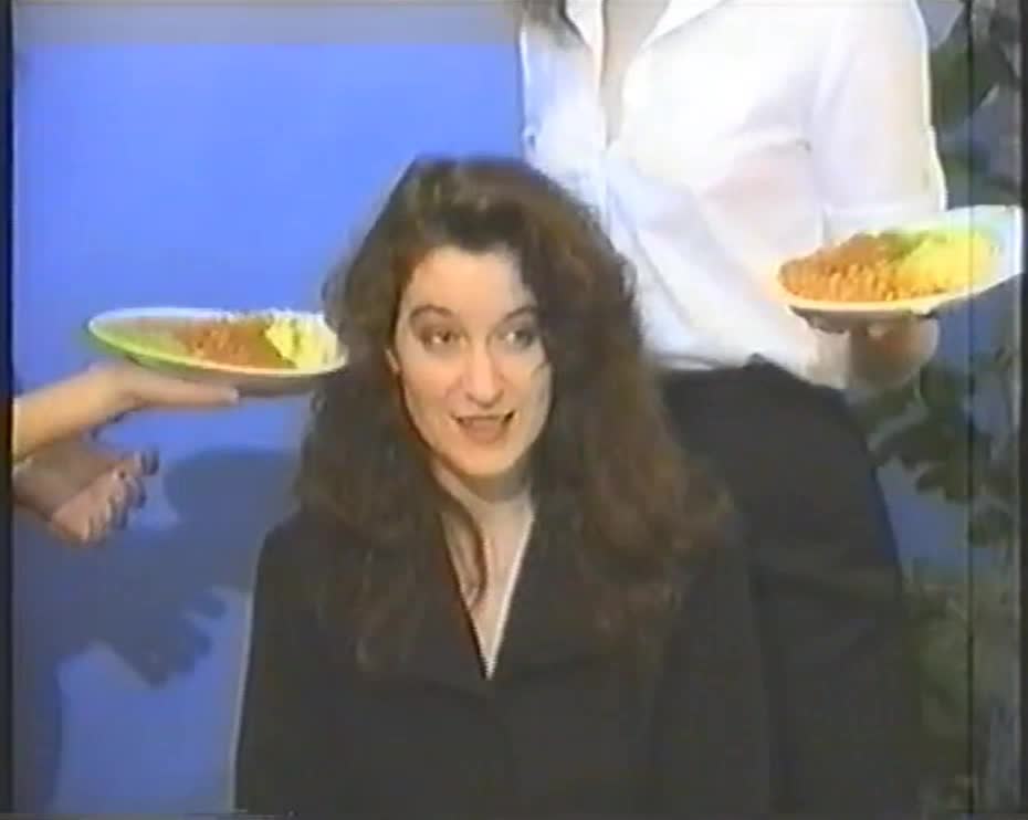 Smearing her with multiple plates of food