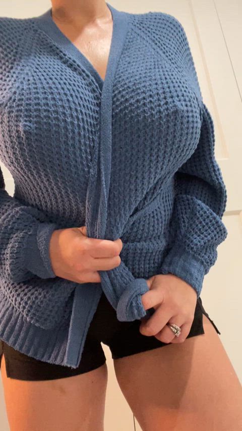 Stretching my sweater out with my big nipples