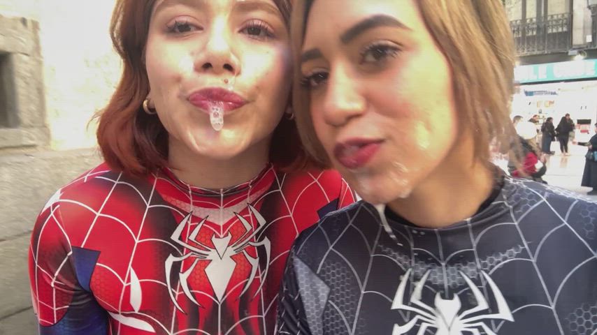 Two girls who love to walk with cum