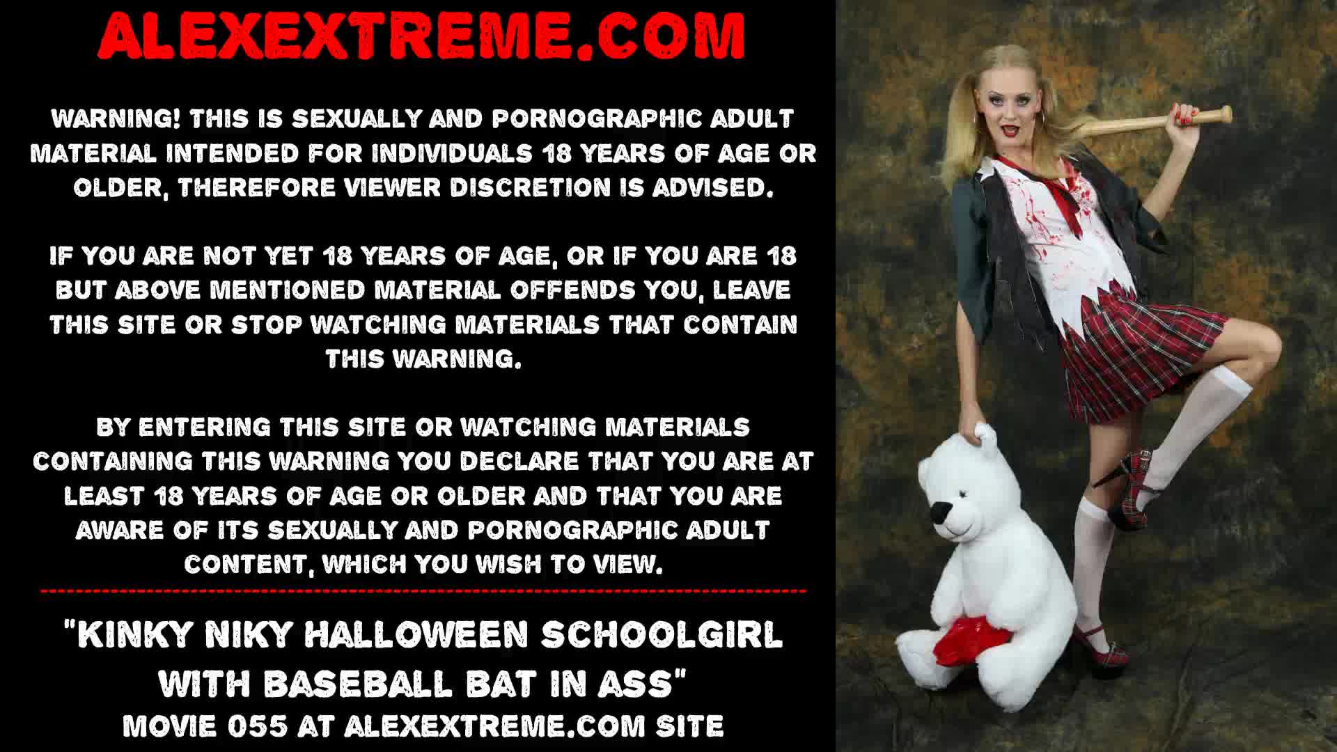 Kinky Niky Halloween schoolgirl with baseball bat in ass
