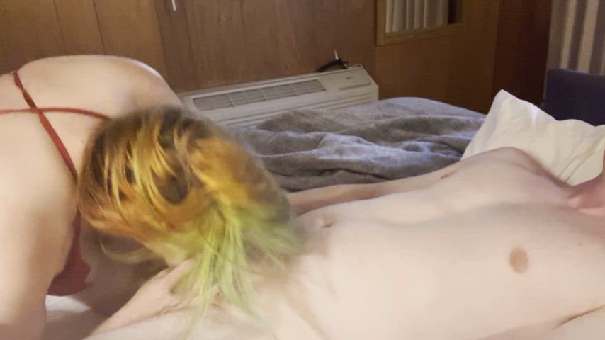 Passionate kiss after explosive blow job