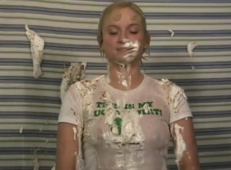 Lumpy green slime for blonde actress