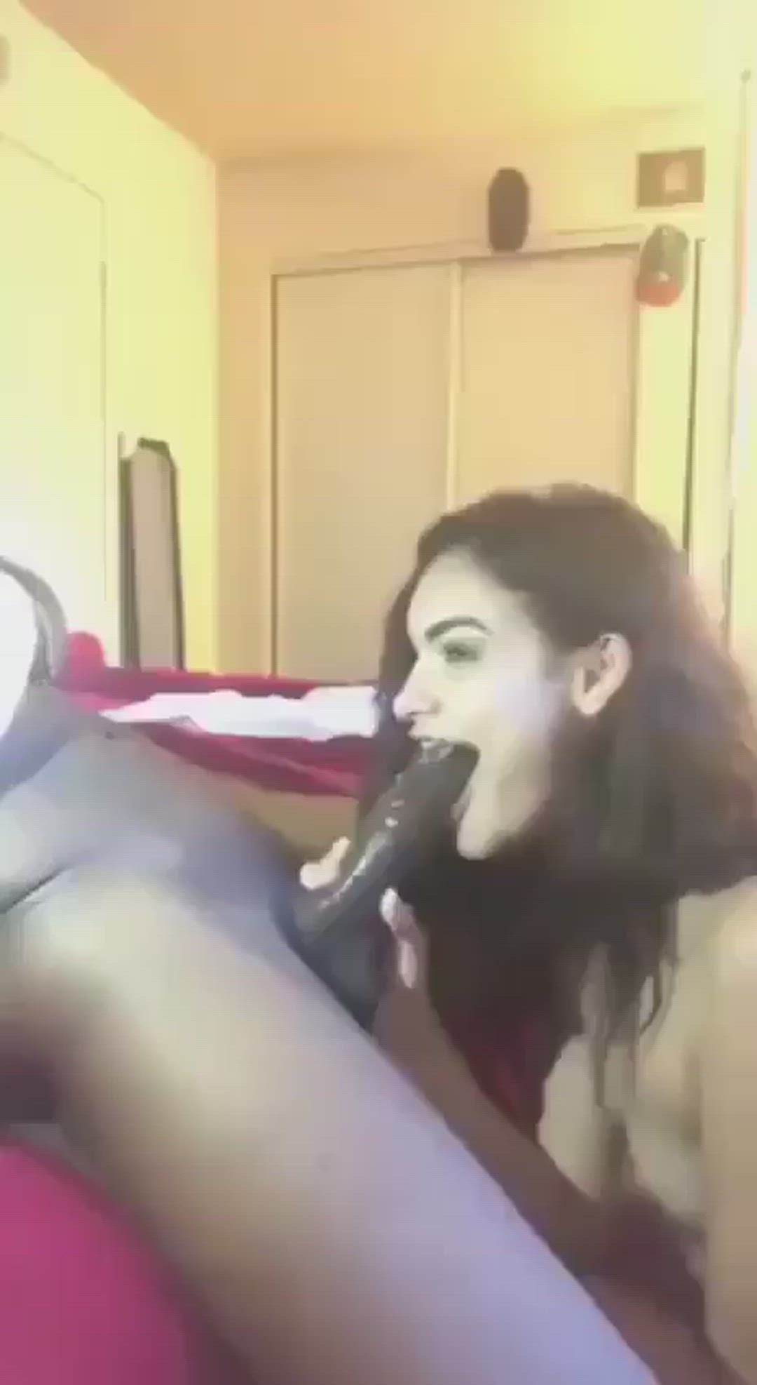 Brunette deepthroats a huge BBC
