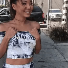 Cute asian flashing in public