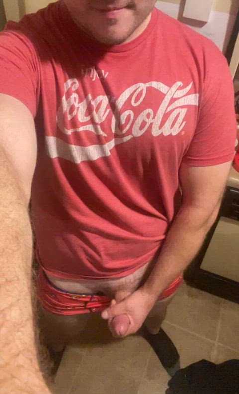 Just feels great to stroke my lubed cock after the gym.
