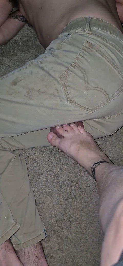 I love the sound of my foot hitting his balls