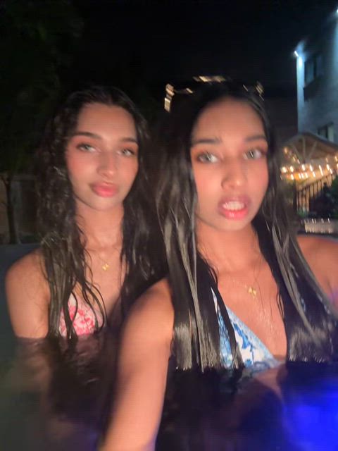 Pink and blue bikini sisters