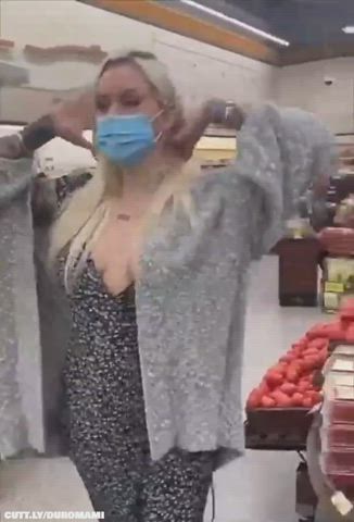 Bathroom Big Tits Blowjob Cum On Tits Cumshot Exhibitionist FFM Flashing Public Threesome Porn GIF by duromami