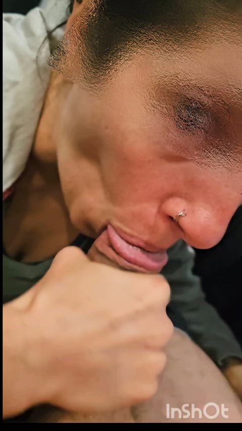 Deep swallow and happy grin