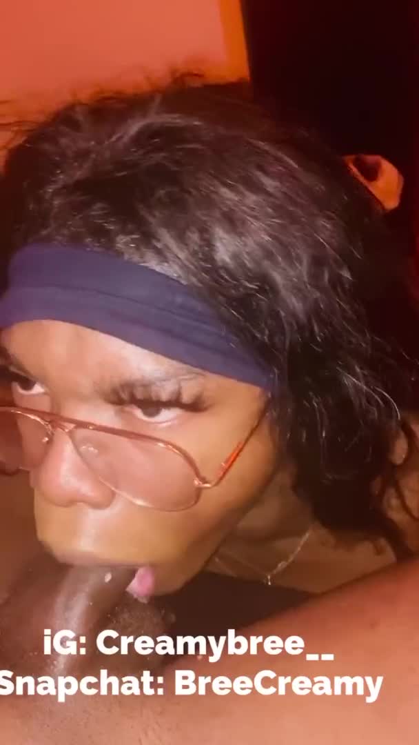 Ebony sissy stares into his soul while slurping his big dick