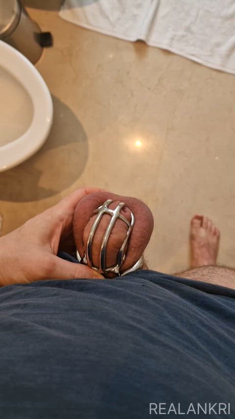 When my shower turns into a teasing session for my caged man. I love it!