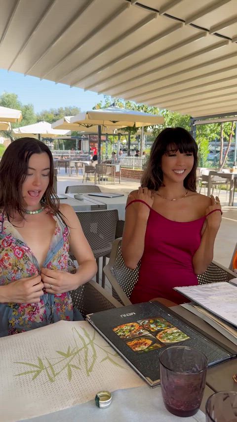 The whole lunch party goes topless!