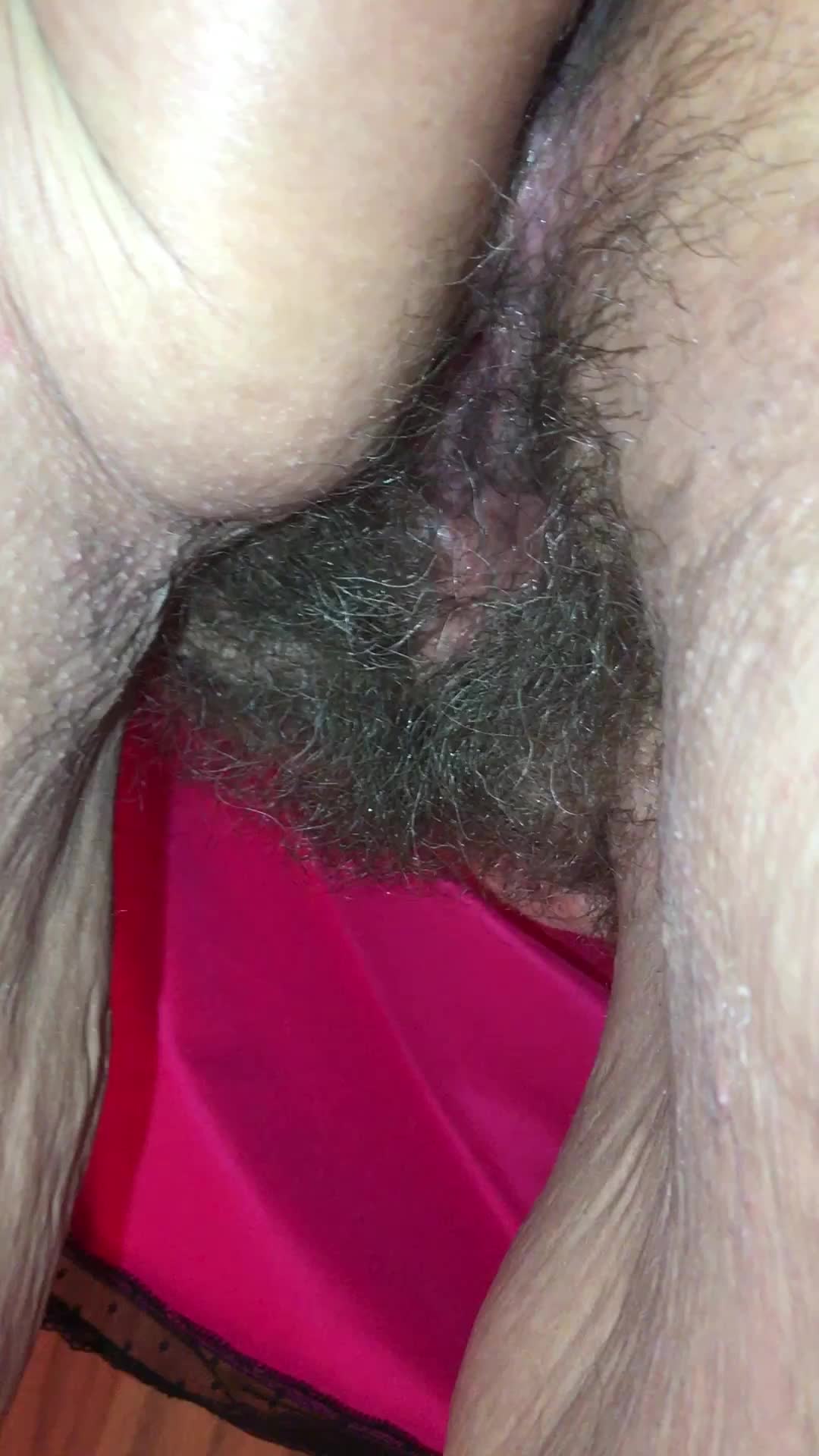 Bent over in bathroom showing how hairy my asshole is. Then I turn around and lift my nightie to show my hairy beast from the front.