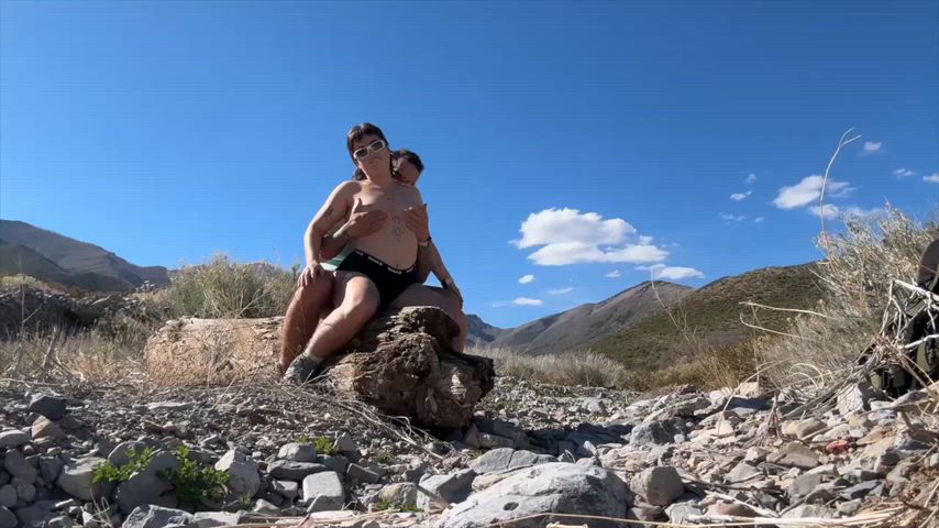 Feeling the sunshine on our skin before breeding her on the trail.