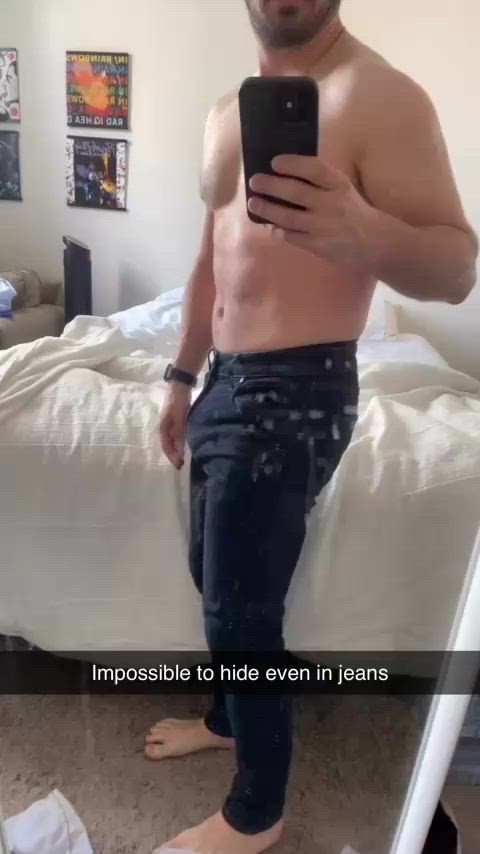 Really hard to hide my cock outline when I wear jeans