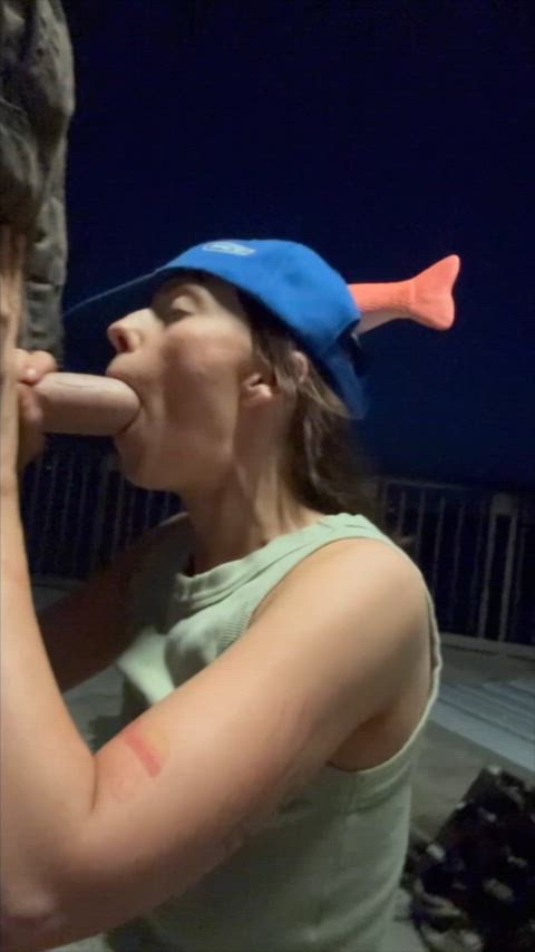 Cum walk in my fish hat + I get caught!