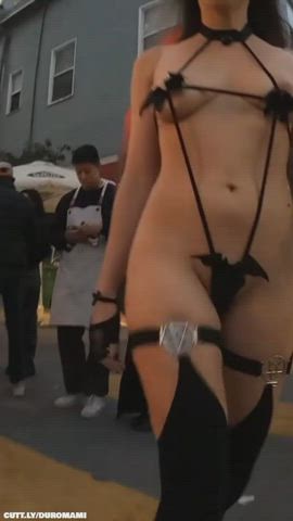 Amateur Ass Bikini Exhibitionism Exhibitionist Flashing Halloween Micro Bikini Public Porn GIF by duromami