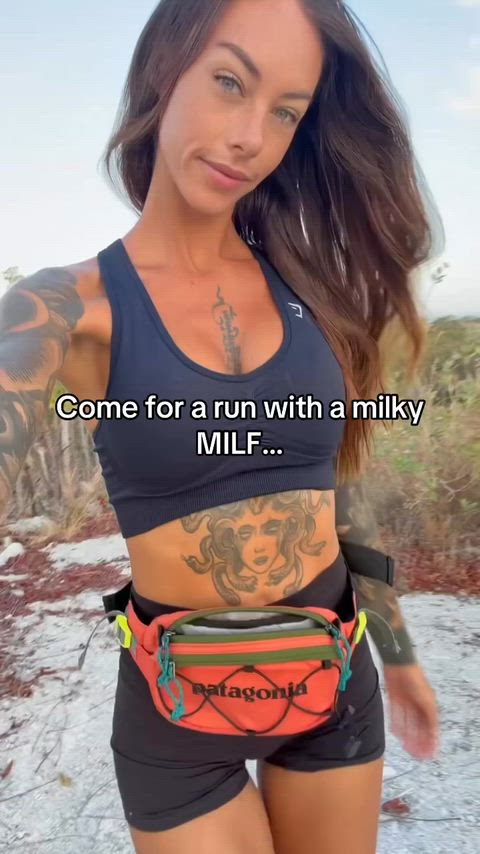 Amateur Big Tits Fitness Lactating MILF Milk Outdoor Public Tattoo Workout Porn GIF by milkandink