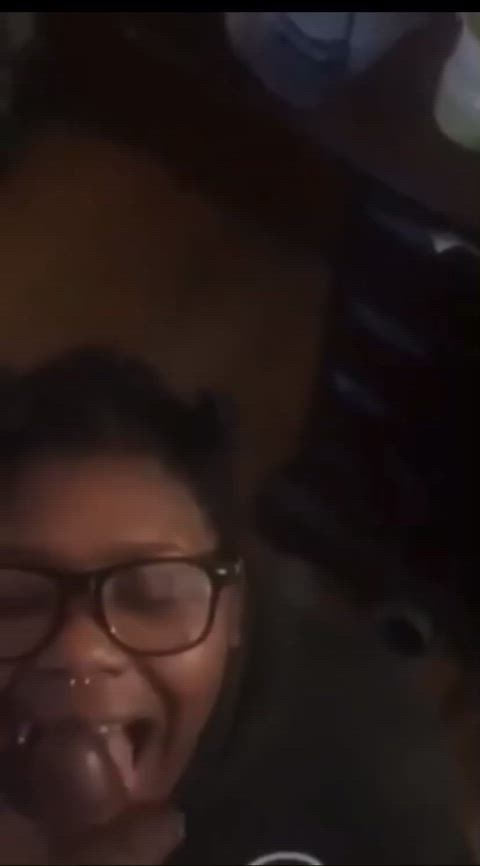 Nut on her glasses