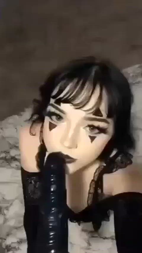 Alt Alternative Clown Clown Girl Ebony Dildo Gag Reflex Gagging Goth Huge Dildo POV Porn GIF by populardick