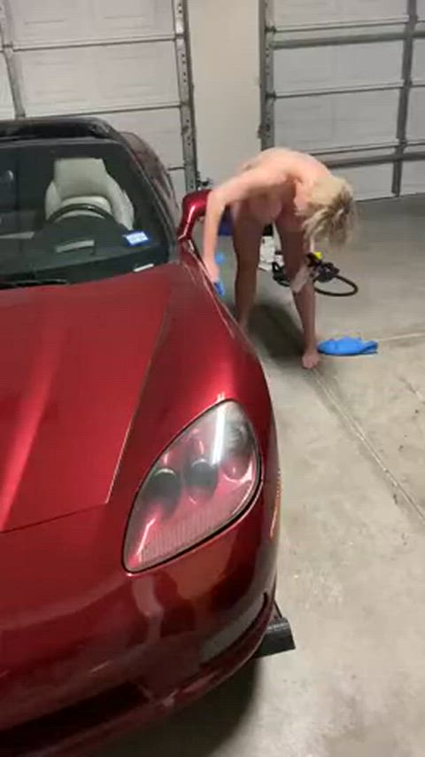 Cleaning the car naked