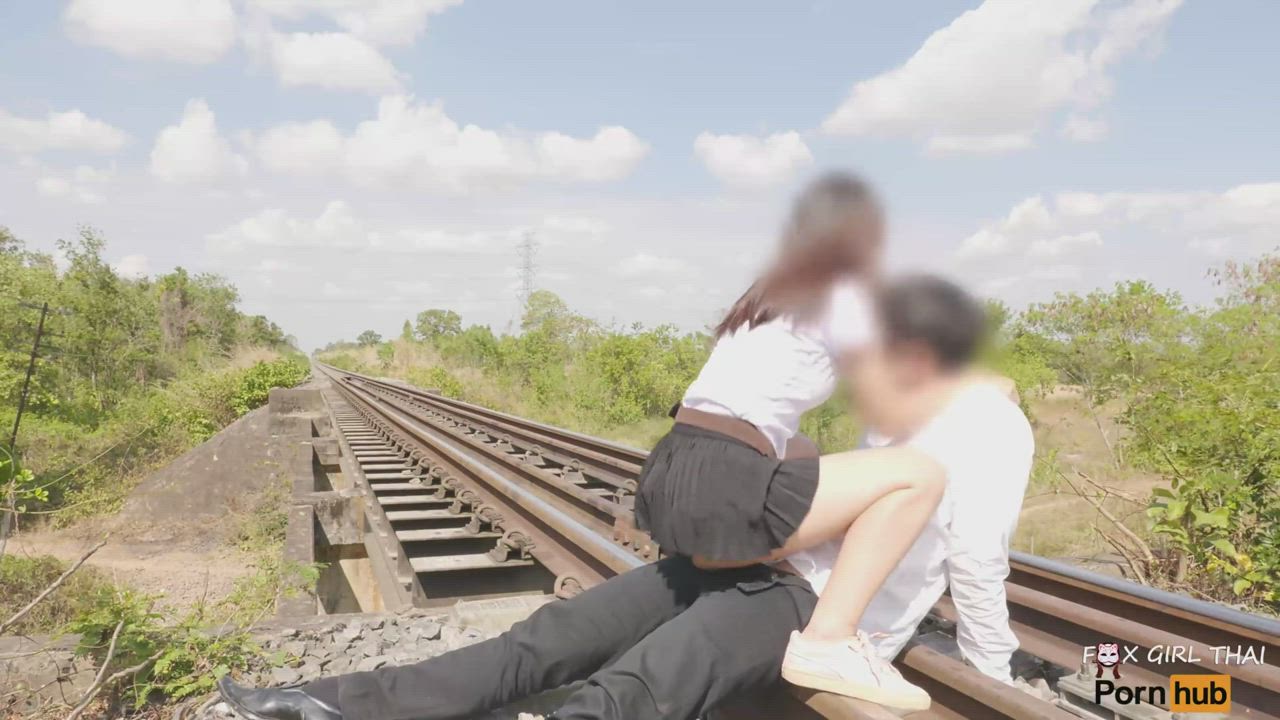 Thai College Student Riding Cock on Train Tracks