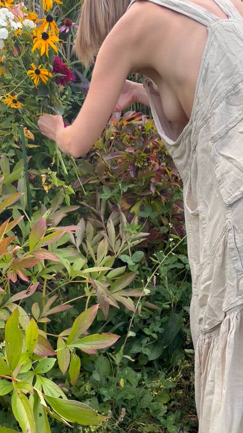 Braless in the garden