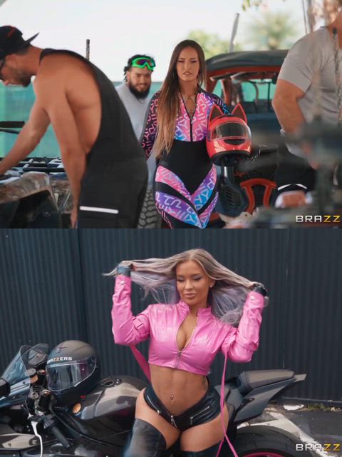 Two stunt sluts. One bike. No brakes. [Kelsie Monroe] vs [Hayley Davies]— riding harder than redline in this filthy BGG scene. Florida ass that claps vs Aussie freak with torque in her hips. 👇 Who wins this dirty ride-off? 🏁 Team Kelsie or 🏍️ Team Hayley?