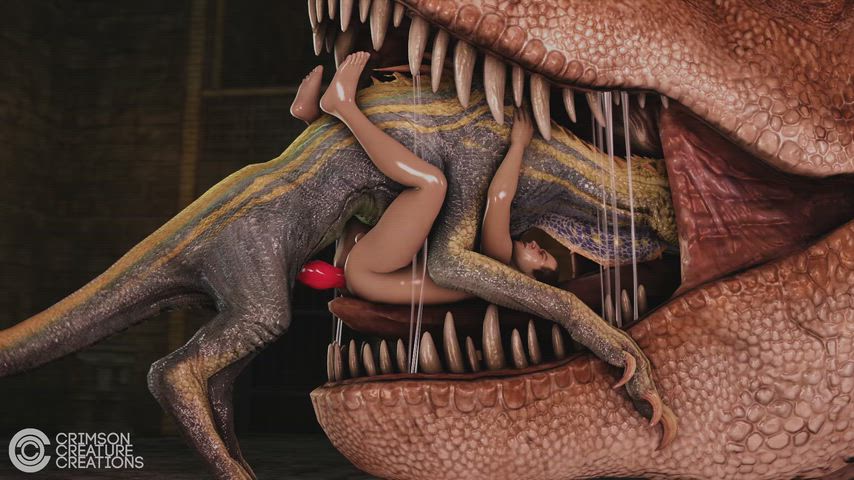 An abandoned dungeon, two playful beasts and a daring adventurer... (CrimsonCreatureCreations)