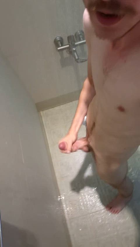 A quick cum in the hotel bathroom