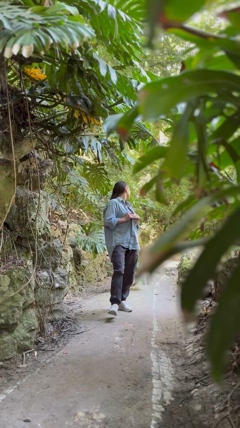 Topless in a busy public park