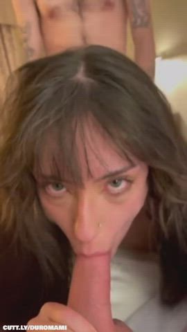 Amateur Blowjob Deepthroat Girlfriend MFM Sharing Spitroast Threesome Porn GIF by duromami