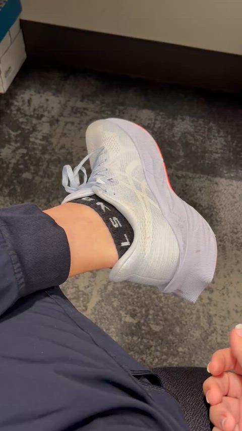 F teasing with my black socks at work
