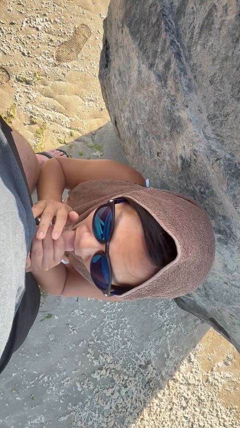 Beach blowjob