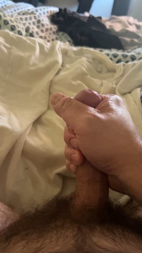 Pissing cum after edging 4+ hours, holding onto the hose while it sprays everywhere