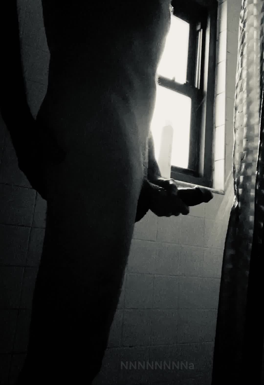 Monday morning shower stroking my horny hardness