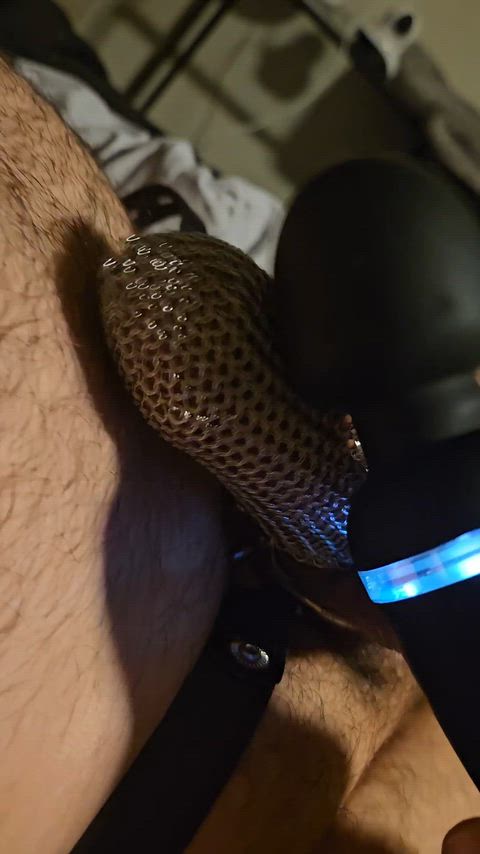 New chainmail chastity cage edging fun with vibrator