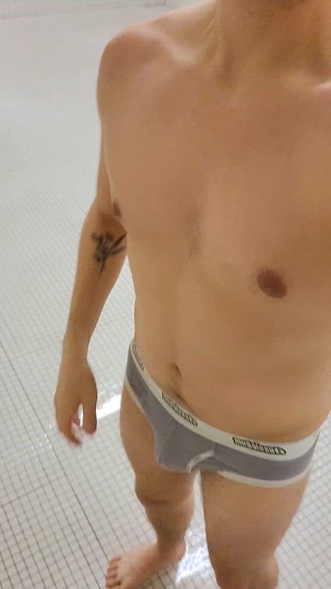 Trying to get my gym crush's attention in the public shower