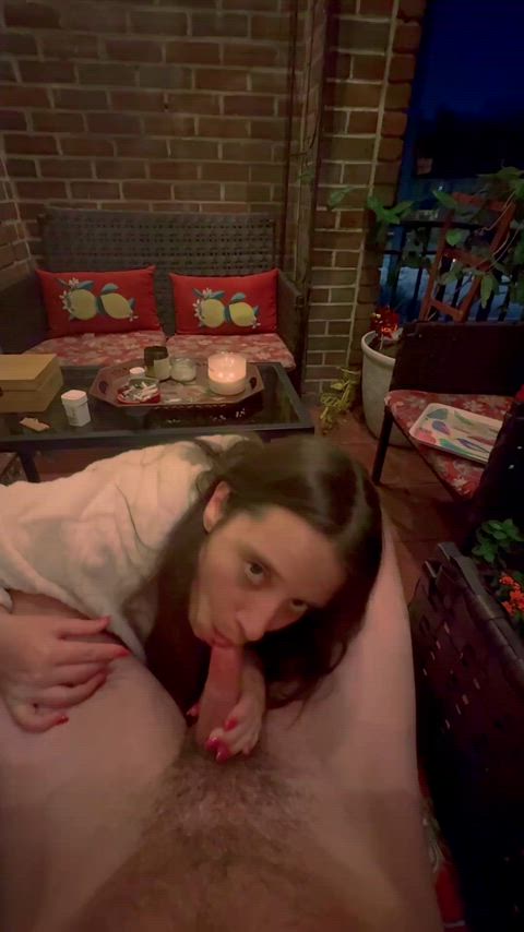 Sloppy blowjob on the balcony