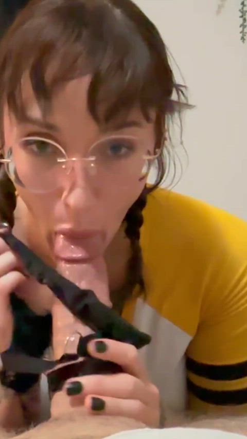 Big Dick Blowjob Deepthroat Glasses Oral POV Panties Pigtails Sloppy throated Porn GIF by populardick