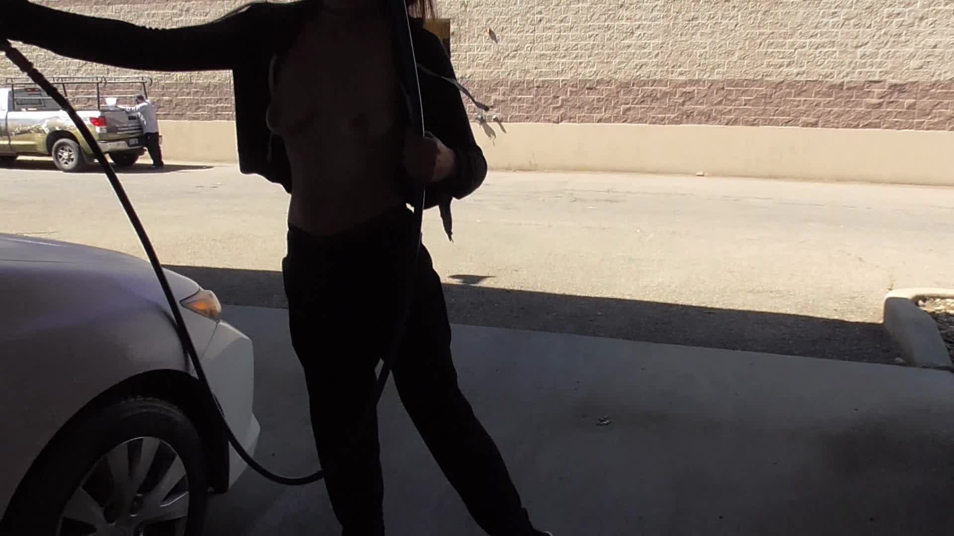 Washing my car with my breasts out
