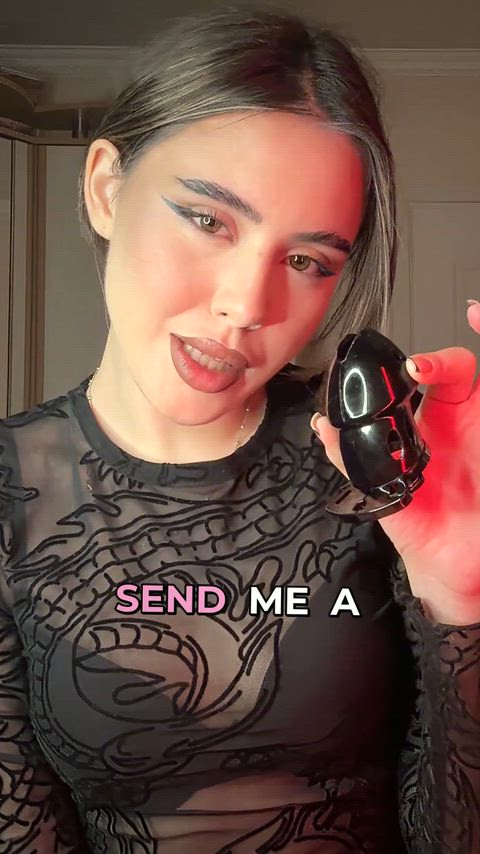 wanna peek up my skirt? my strap-on’s jealous