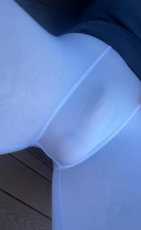 Video of my soft bulge in white spandex leggings outside on my porch 😈 Pt. 1 (30)