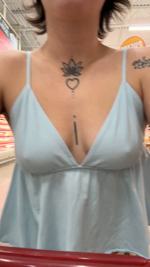 My nips greeting everyone i walk past in the grocery store