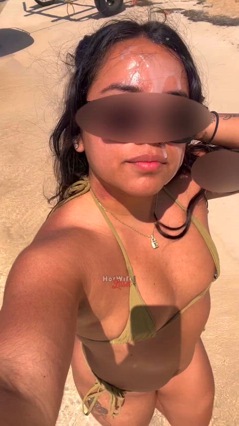i did a cumwalk on the beach after hubby nutted on my face