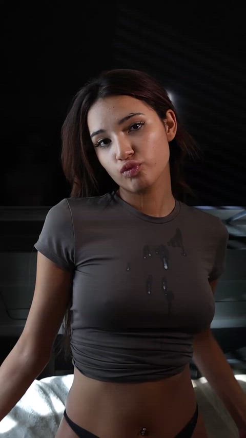 cute latina gets cum all over her shirt