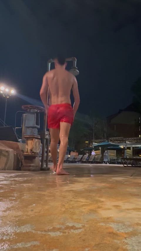 Cold rinse off after the hot tub