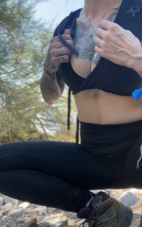 Tattooed and flashing outdoors… slutty enough?😈